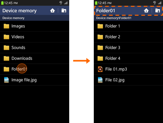 Navigation between folders